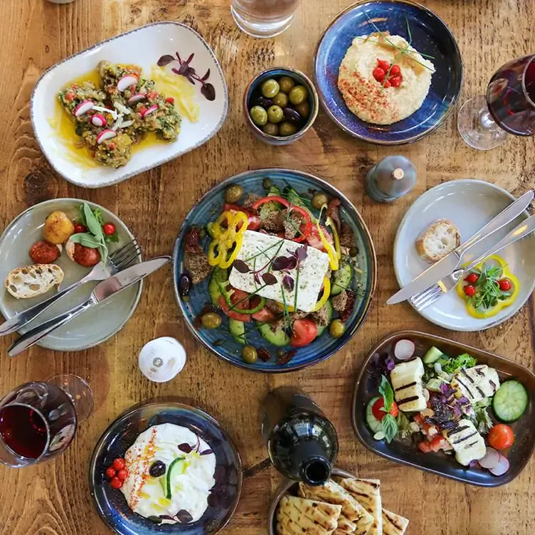 A spread of salads and Mediterranean tapas plates at La Casa, one of Edinburgh’s most romantic restaurants.