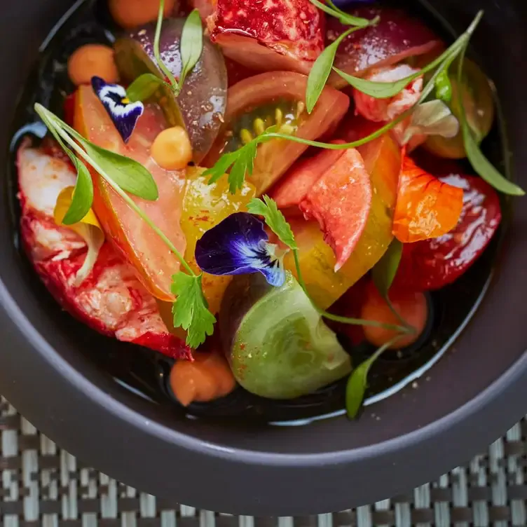 A fresh tomato salad at Simpsons, one of the best romantic restaurants in Birmingham.