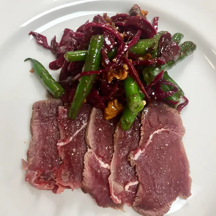 Seared venison with beans, cabbage and walnuts from the daily-changing menu at Andrew Edmunds in Soho