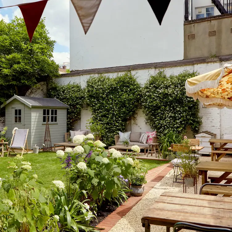 The outdoor garden at The Buttery, a restaurant in London