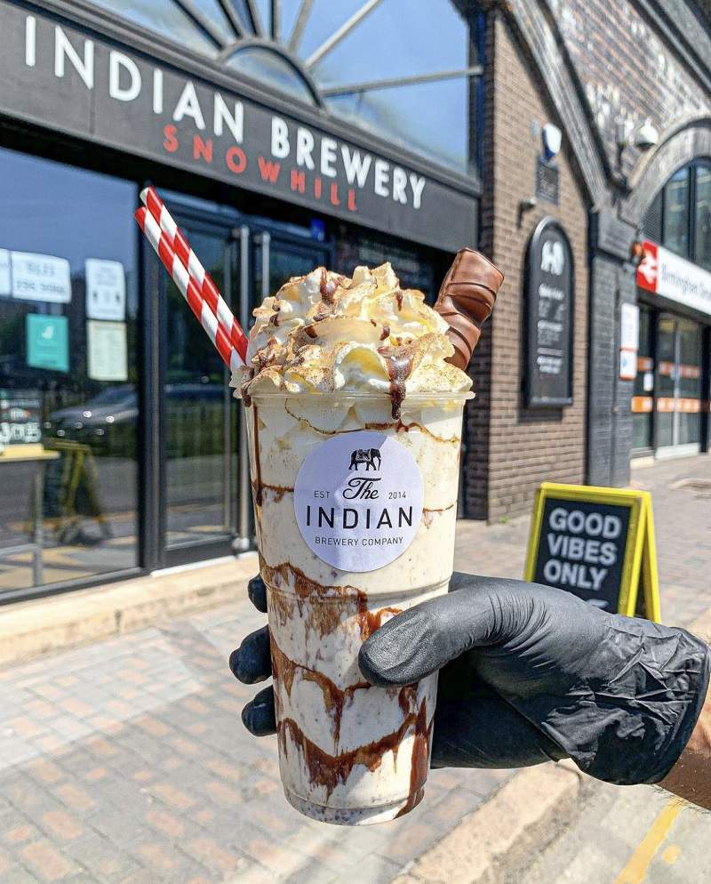 Ice cream and the entrance of Indian Brewery Snowhill, one of the best Indian restaurants in Birmingham. Credit: Indian Brewery Snowhill