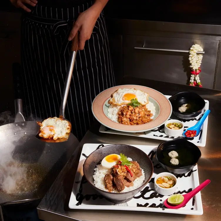 Dishes being prepared at Greyhound Café.