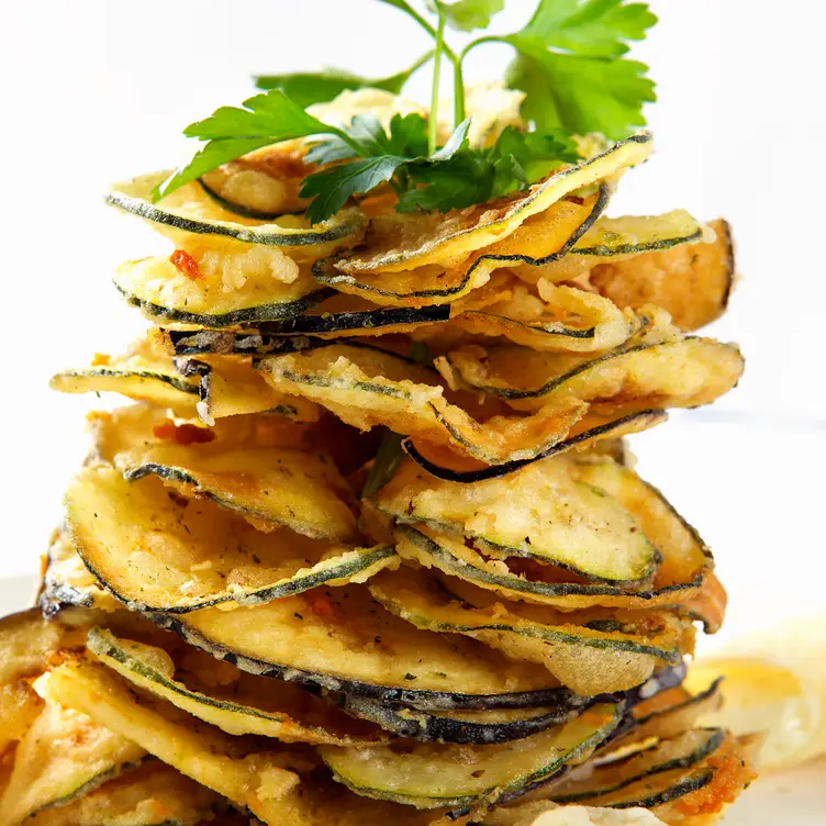 A pile of deep-fried aubergine in tempura at Estiatorio Milos in London.