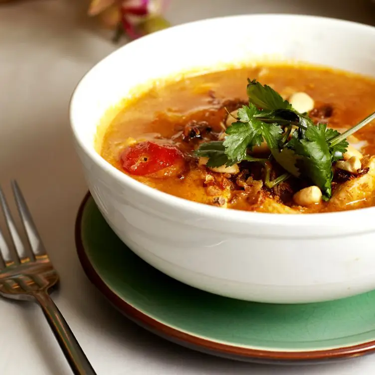 Tom yum soup at Papaya Tree, one of London’s most popular Thai restaurants.