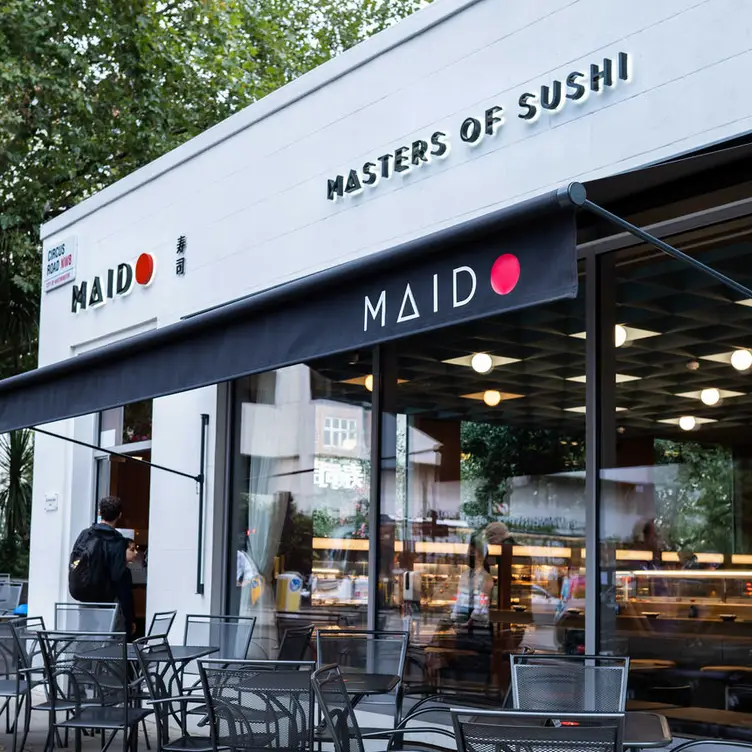 The outside seating area at Maido Sushi, one of the best sushi restaurants in London.