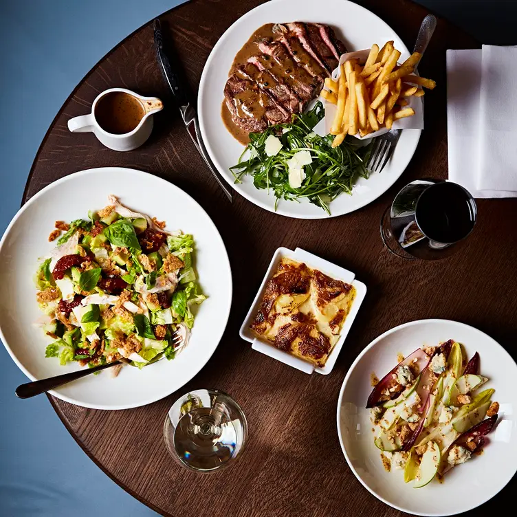 Steak and salads at Richoux Piccadilly.