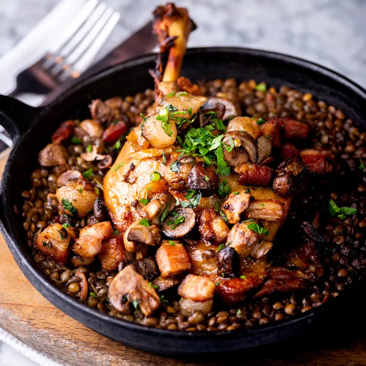 A mushroom and poultry dish at Palm Court Brasserie, one of London’s best French restaurants