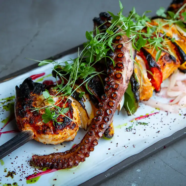 Chicken and octopus kebab at Skewd Kitchen, one of London’s best Turkish restaurants.