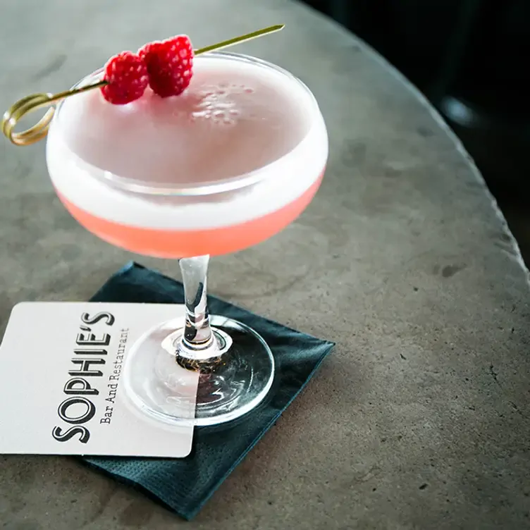 A pink cocktail in a champagne glass at Sophie’s @ The Dean Dublin, one of the best brunch places in Dublin.