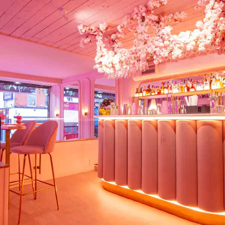 The pink bar and pink floral display at Pink.