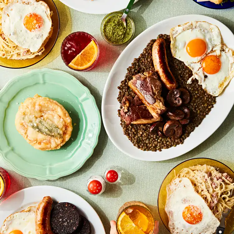 A selection of breakfast dishes at Café Britaly, that serves the best breakfast in London.