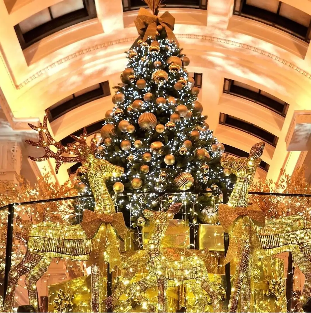 A giant decorated Christmas tree at Gaucho, one of the most festive restaurants in the UK.