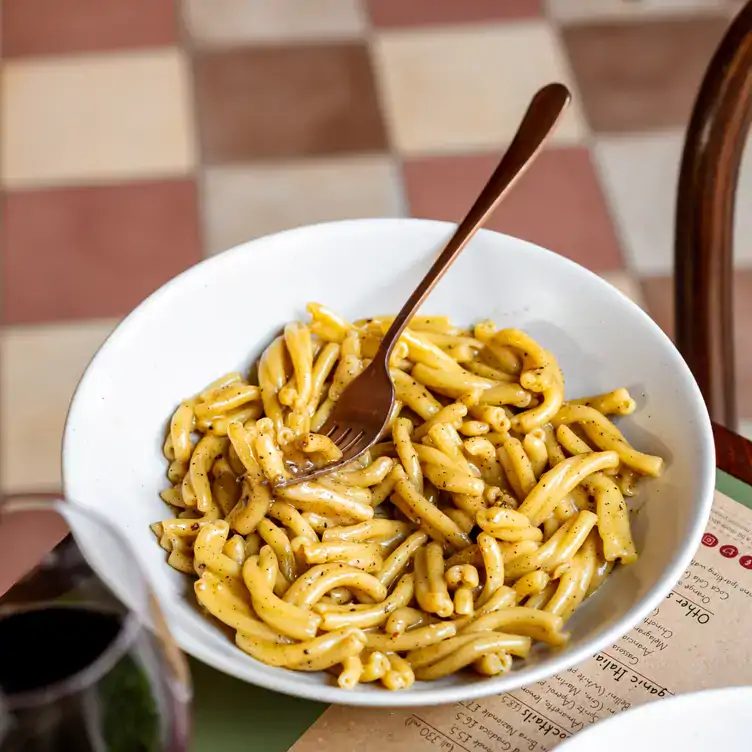 A pasta dish on a table at Emilia’s Crafted Pasta, a restaurant for some of the best lunch in London.