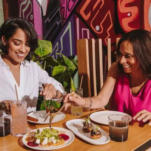 mum and daughter eating