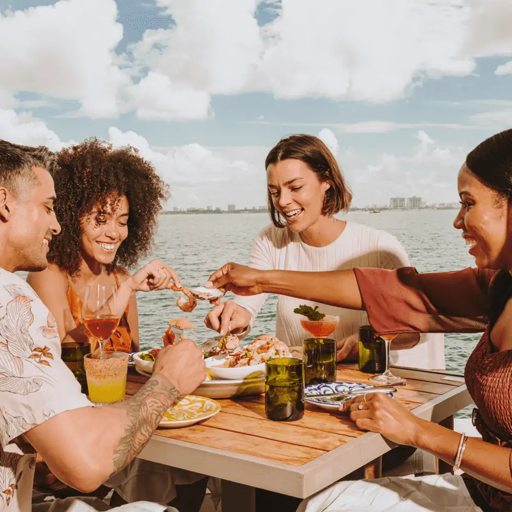 Diners sharing meal at restaurant